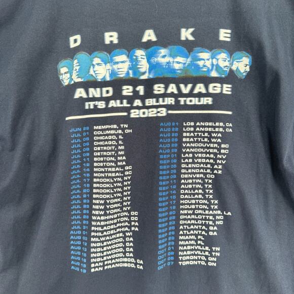 Drake x 21 Savage It's All a Blur 2023 Tour T-Shirt Adult XL Blue Concert Merch - Picture 4 of 9